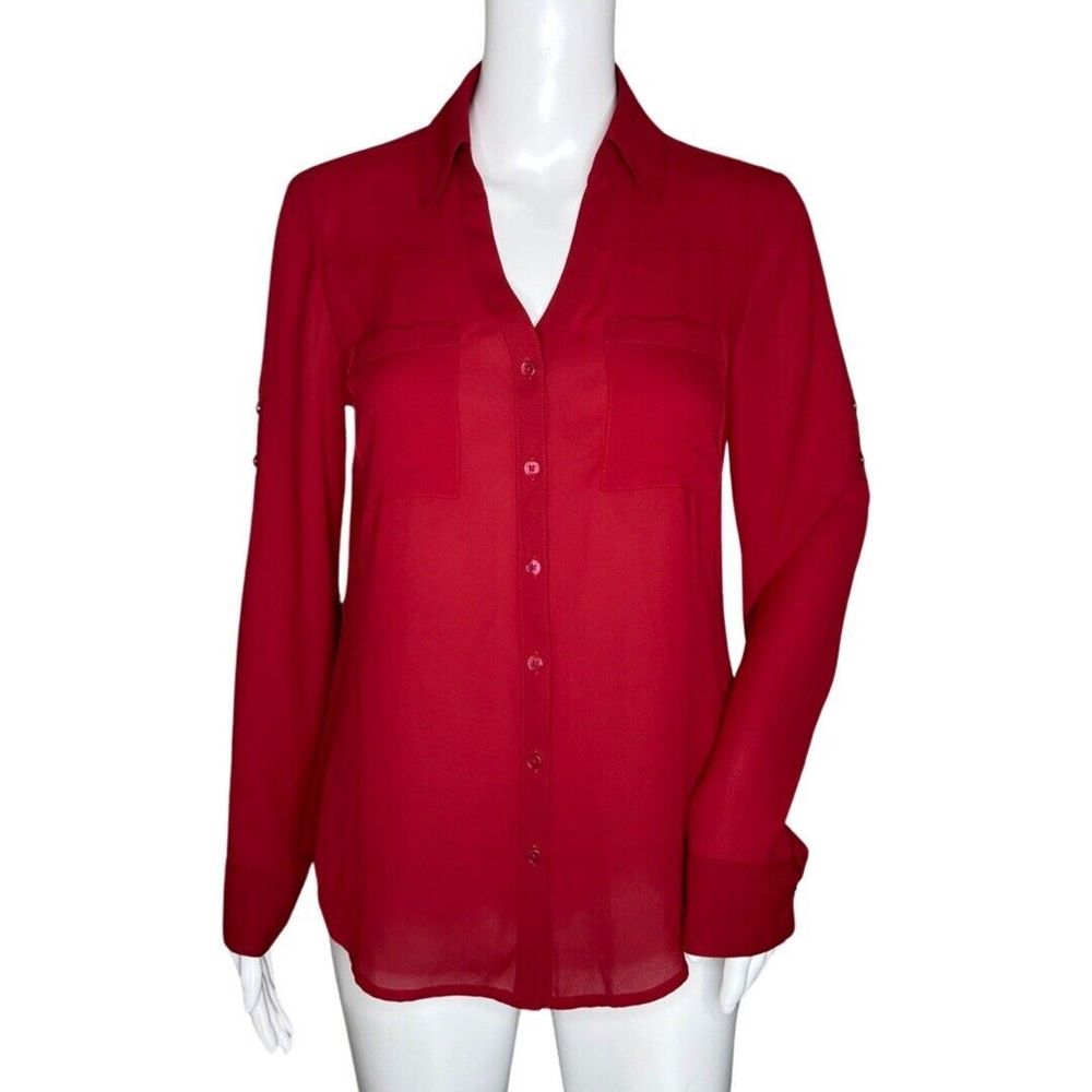 Express Shirt Women XS Portofino Solid Red Basic Career Office Casual Versatile
